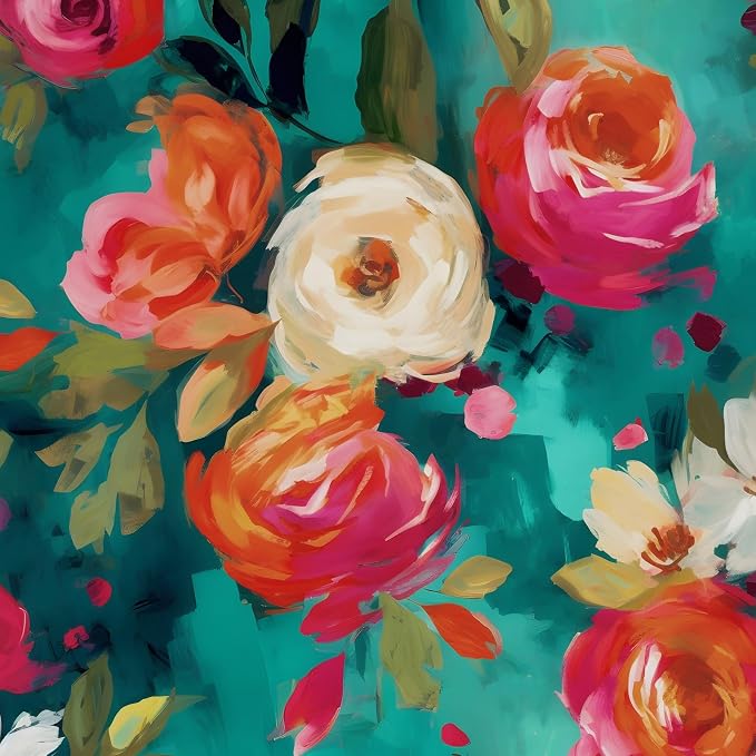 BOKEBEVE Floral Wallpaper Peel and Stick Boho Teal Blue 17.5 x 196In | Removable Self Adhesive Renter Friendly Vibrant Watercolor Wall Paper for Bedroom Bathroom Living Room Feature Accent Wall