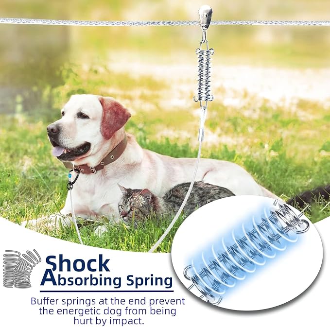 Snagle Paw Dog Runner for Yard,Trolley System for Large Dogs,Run Cable 100ft with 10ft Pulley Runner Line for Dogs Up to 250lbs,Dog Zip Line for Backyard or Camping