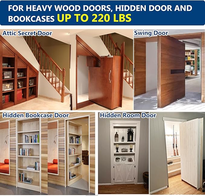 2 Pack | Heavy Duty Pivot Hinge for Wood Door - HBL' Stainless Steel Hidden Door Hinge for Secret Door, with 360 Degree Rotation, Invisible Pivot Door Hardware for Bookshelf.