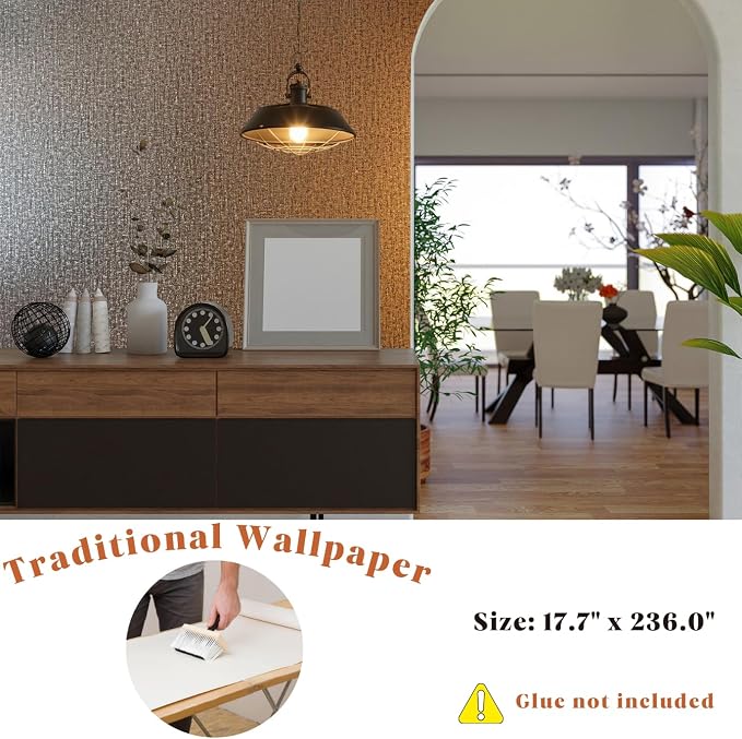 Chocolate Gold Non-pasted Wallpaper, Metallic Sheen,17.7" x 236.0" | Textured Traditional Wallpaper, Stunning Metallic Sheen, Dark Brown for living room , commercial decor