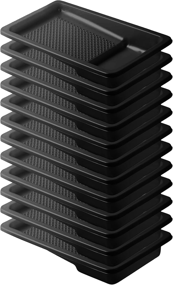 Bates 4 Inch Paint Tray Liners - 12 Pack Black Plastic Disposable Paint Pans