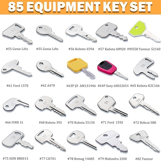 85 Heavy Equipment Master Keys Set, Construction Machinery Ignition Keys for Caterpillar CAT John Deere Takeuchi JCB Komatsu Kubota Hyster Volvo Yanmar Daewoo Excavator Dumper Dozer