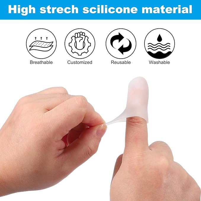 PATIKIL Finger Sleeve Protectors, 20pcs Silicone Finger Cots Cover Cap Thumb Guard Gel Finger Protection for Repair, Sports, 1.6"x0.8" White