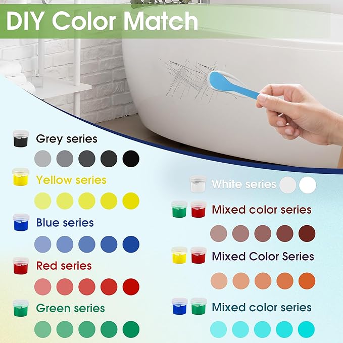 MOSAMNI Bathtub Repair Kit White for Tubs, Fiberglass Showers, Tiles, Sinks & Countertops, Fix Chips, Cracks, Holes, Scratches on Porcelain, Enamel, Acrylic, Granite, Ceramic, Quartz Surfaces