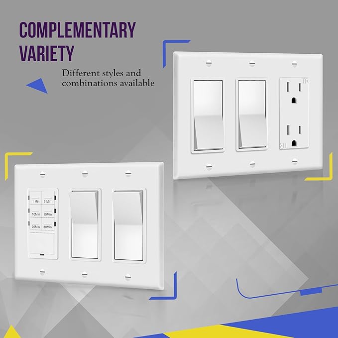 ENERLITES Decorator Light Switch or Receptacle Outlet Wall Plate, Gloss Finish, Size 3-Gang 4.50" x 6.38", Polycarbonate Thermoplastic, 8833-W, White , Standard Size , 1 Count ( Pack of 1)