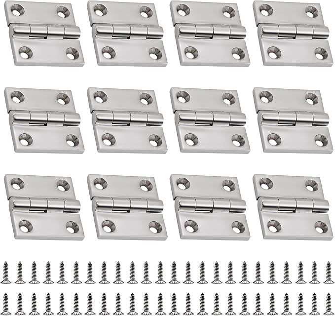 316 Stainless Steel Hinges Marine Grade (2" × 2" or 1-1/2" × 1-1/2" Heavy Duty Boat Hatch Hinge Casting Cabinet Door Hinge with Screws (2" x 2" 12 Pack)