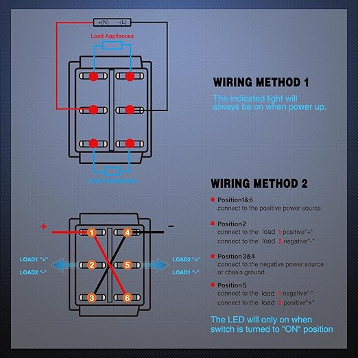 Nilight 6Pin On Off On Rocker Switch 2PCS Red LED Lighted IP67 Waterproof DPDT 3 Position Latching 20A 12VDC 125VAC Motor Toggle for Car Boat Automotive Vehicles