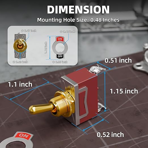 DaierTek Toggle Switch 12V with Gold Handle SPST 12 Volt 30A Heavy Duty On/Off DC Automotive Industrial Car Rocker Toggle Switch