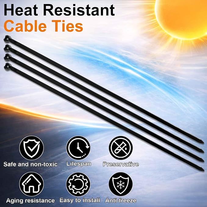 Blulu 500 Pcs 7 Inch Cable Zip Ties with Metal Tooth Stainless Steel Locking Device, Black Nylon Cable Ties, 50 Lbs Tensile Strength, UV Resistant Wire Wraps Multi Purpose for Indoor Outdoor Use