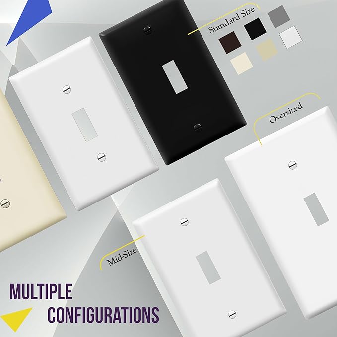 ENERLITES Quad Light Switch Wall Plate, Four Gang Toggle Switch Plate, 4-Gang Mid-Size 4.88" x 8.58", Unbreakable Polycarbonate Thermoplastic, 8814M-BK-2PCS, Black (2 Pack)