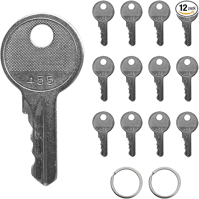 (12 Pack) 455 Ignition Keys Compatible with Genie, Skyjack, Terex, Snorkel & Upright Lifts - Includes 2 Wire Key Rings - Replacement Heavy Equipment Key Set for Scissor & Boom Lifts (Replaces 104466)