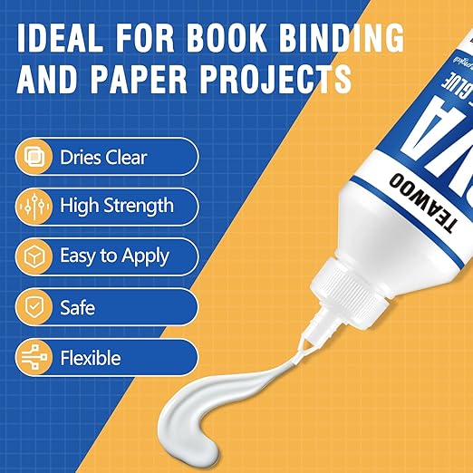 TEAWOO Book Repair & Binding Glue Kit – 8.5 Oz + 2×1.35 Oz Acid-Free PVA Adhesive – Neutral pH, Dries Clear & Flexible for Books, Crafts, Collages & Paper Art, Used for Bookbinding and Book Repair