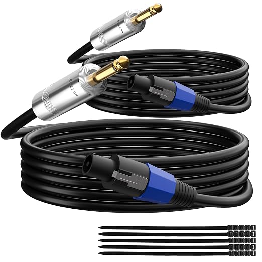 Elecan Premium Speakon to 6.35MM 1/4 Inch TS Male Speaker Cable 30 Ft/2 Pack, 12AWG Heavy-Duty High Power Amp Audio Connection Cord DJ/PA Amplifier Cable Wire with Twist Lock, 9.5mm OD, Black +Ties