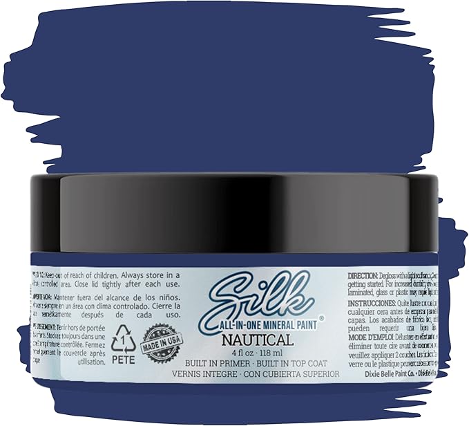 Dixie Belle Silk All-in-One Mineral Paint - Nautical (4oz) - Navy Blue Water Based Built-In Primer + Topcoat for Wood + Metal - Durable Furniture Paint - Low Reflective Finish