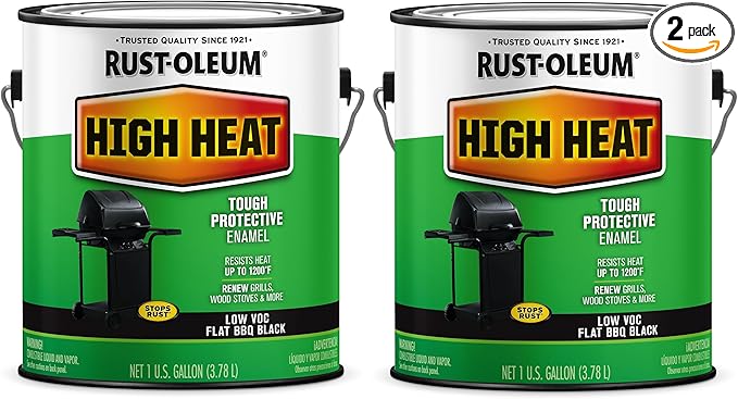 Rust-Oleum 237543-2PK High Heat Brush Protective Enamel Paint, Gallon, Low VOC Flat BBQ Black, 2 Pack