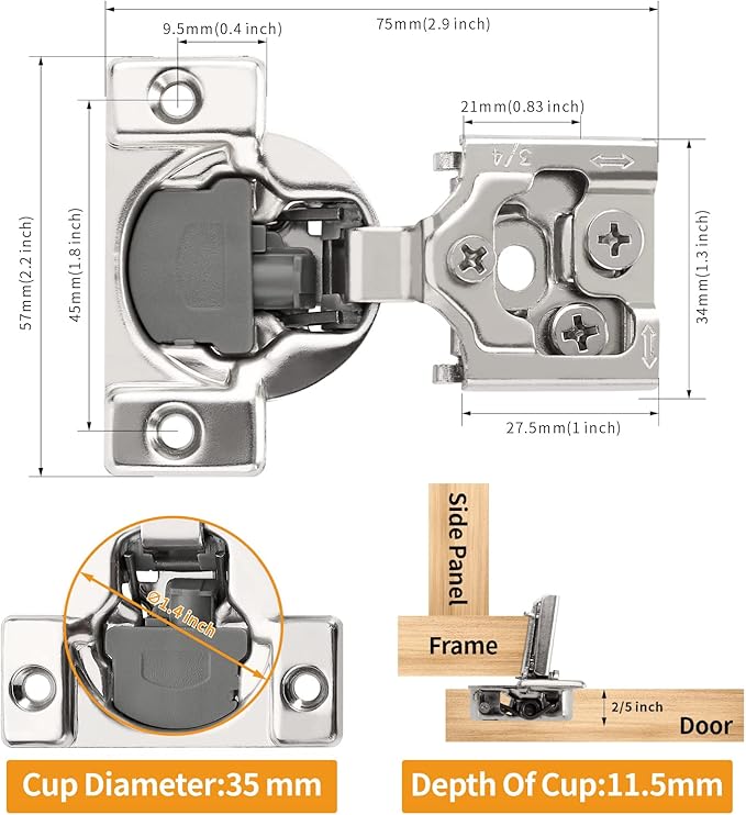 Chibery 10 Pack 3/4" Overlay 3D Soft Close Concealed Hinge for Face Frame Door, Smooth Slow Self Closing Hinges, Satin Nickel, Hidden 105° Open Angle Stainless Steel Hinge for Kitchen Cabinet Door