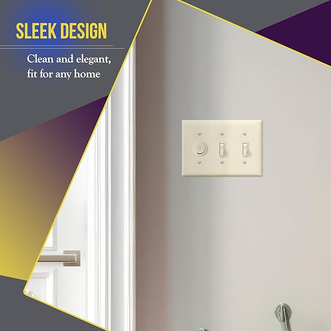 ENERLITES Triple Toggle Light Switch Wall Plate, Gloss Finish, Standard Size 3-Gang 4.50" x 6.38", Unbreakable Polycarbonate Thermoplastic, 8813-LA, Light Almond