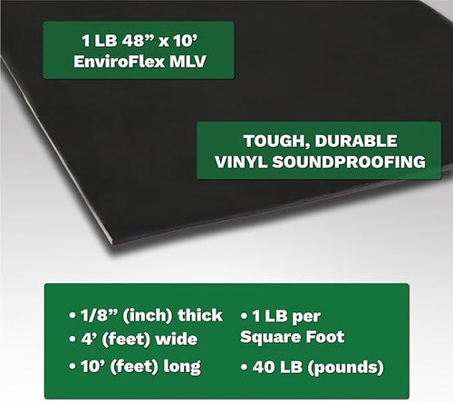1 LB Mass Loaded Vinyl 4’x10’ (40 SF) – MLV Soundproofing Barrier for Walls, Ceilings, Vehicles – 26 STC Rating – Flexible Noise Blocker Roll – Easy to Cut & Install - Multiple Options