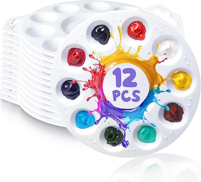Halobios Paint Tray Palettes, Plastic Paint Pallets with Hanging Hole for Children or Students to Paints on School Project, Art Class or Have a Birthday Painting Party -12pcs