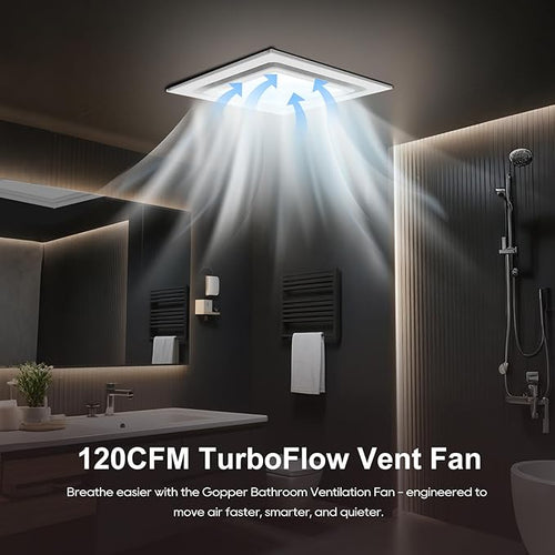 12" Ultra Quiet Bathroom Exhaust Fan with 6500K LED Light, 1.0 Sone 120 CFM, 10x10 Mount, 1500 LM Ceiling Ventilation Fan, Energy Efficient (5500K LED-W)