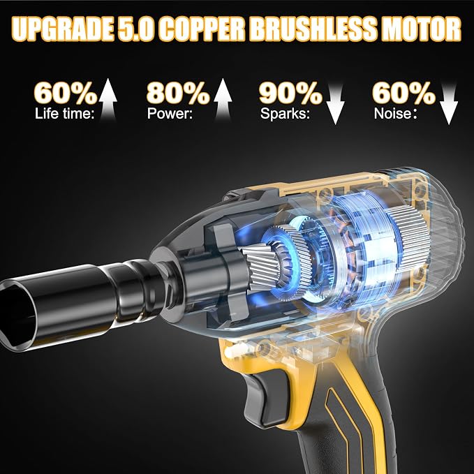 4.0Ah Battery Cordless Impact Wrench, Brushless 1/2 Impact Gun, 320Ft-lbs(430N.m) 20V High Torque Power Impact Driver, Electric Impact for Car Home
