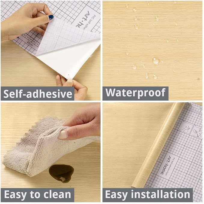 Arthome 23.6" x200"Peel and Stick Oak Wood Contact Paper Self-Adhesive Wall Paper,Decorative Vinyl Film for Countertop, Cabinets, Shelf, Drawer Liner,Easy to Clean Removable Wall Covering
