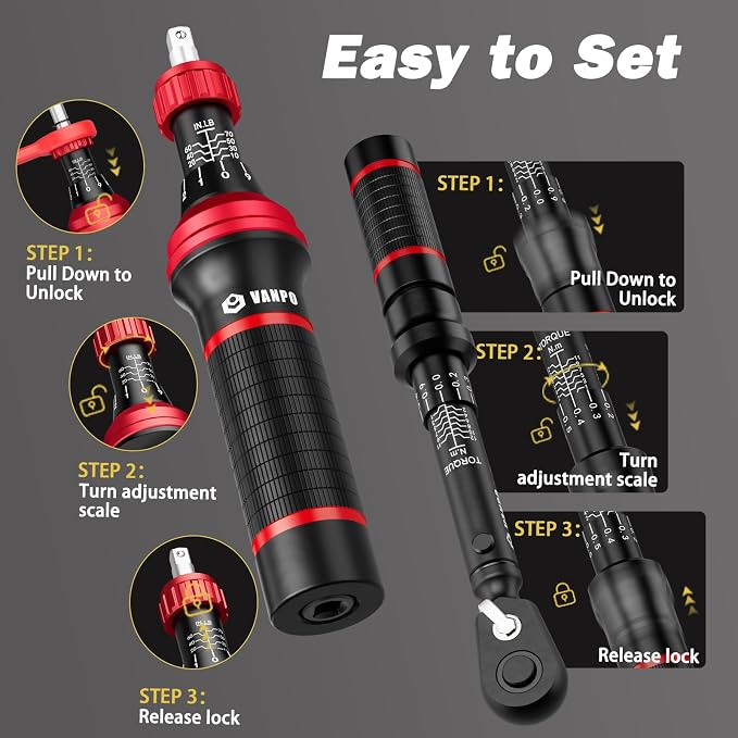 VANPO 49-Pc Torque Screwdriver & Wrench Set, 10-70In-lb & 1-12Nm Dual Range | with S2 Steel Bits & Sockets, for MTB Carbon Bikes, Firearm Optics, Scope Mounting & Professional DIY Repairs