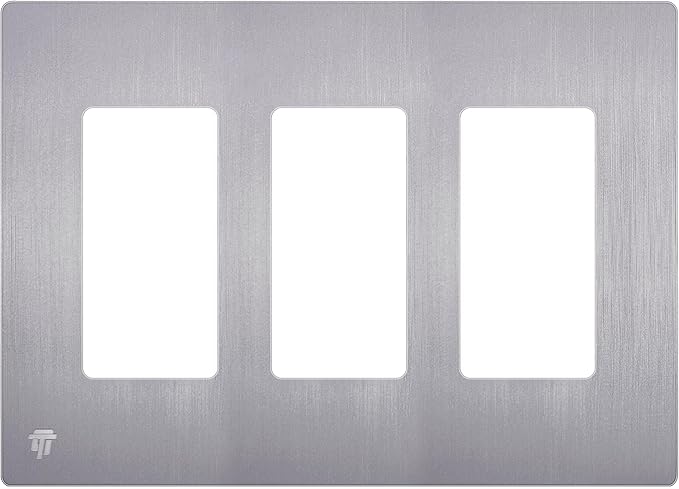 ENERLITES Elite Series Screwless Decorator Wall Plate Child Safe Outlet Cover, Gloss Finish, Size 3-Gang 4.68" H x 6.53" L, Unbreakable Polycarbonate Thermoplastic, SI8833-BSV, Brushed Silver