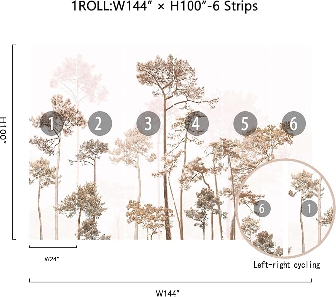 Vintage Forest Beige Wall Murals Peel and Stick 144" W x 100" H | Waterproof Canvas Self-Adhesive Removable Wallpaper Large Woodland Landscape Wall Art Decor for Bedroom Living Room