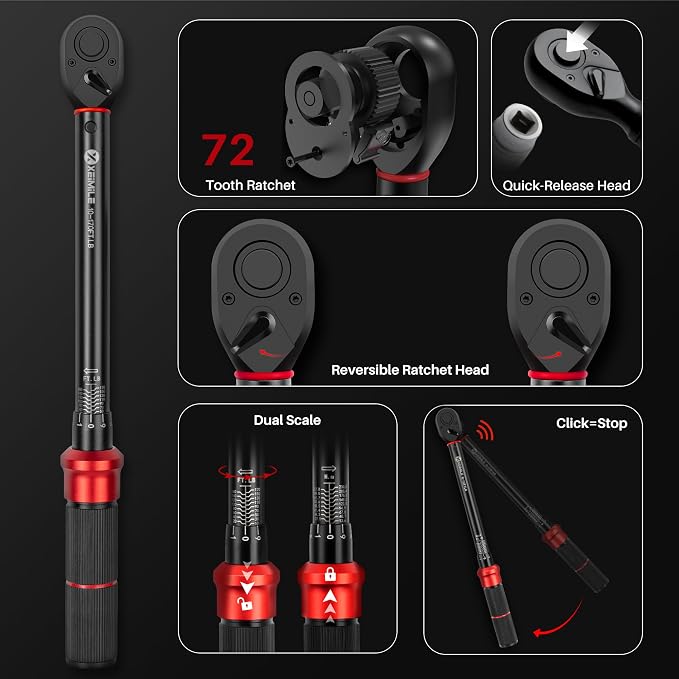20Pcs 1/4 3/8 1/2-inch Drive Click Torque Wrench Set for Car Moto | Inch Pound Torque Wrench with Sockets (20-260 in.lb,5-45 ft.lb,10-170 ft.lb), Dual-Direction 72T, 3% Precision for Bike DIY