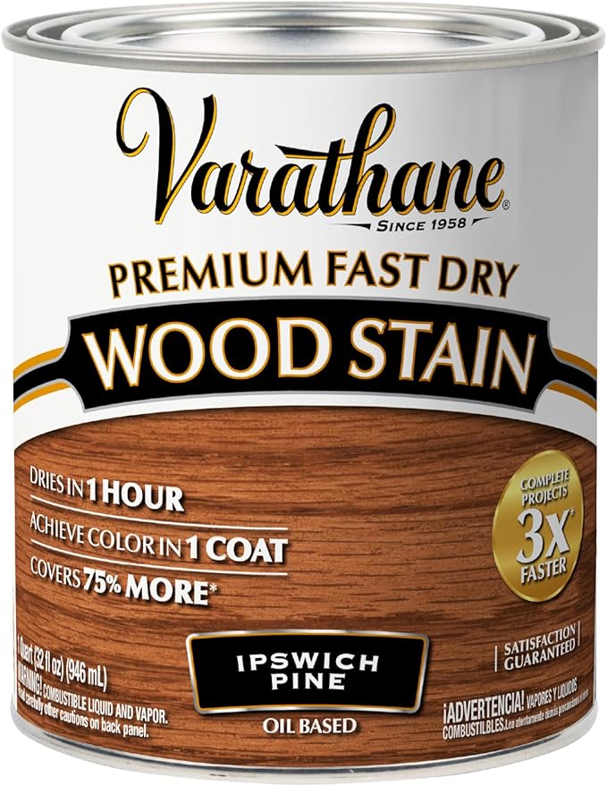 Varathane Premium Fast Dry Wood Stain | 1 Hour Dry Time | 1 Coat Color | Interior Wood Stain | Furniture, Cabinets, Doors, Trim | Quart | Ipswich Pine