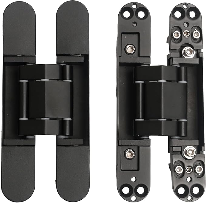 2-Pack 6 inch Hidden Door Hinges Heavy Duty Black, Invisible Concealed Hinges Zinc Alloy 6''x 2.5''x1Inch,180 Degree Swing Hinge, 3 Way Adjustable Hinge with Pins and Screws (2, Black)