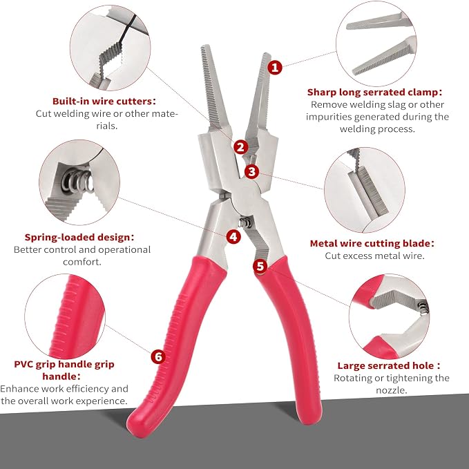 8"MIG Welding Pliers, Multi-functional Carbon Steel MIG Pliers with Insulated Handle, Long Nose Wire Cutting Plier for Professional Welding - Reliable and Durable (Upgraded 1Pack)