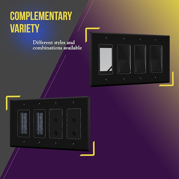 ENERLITES Quadruple Decorator Switch Cover, Four Outlet Wall Plate, Glossy Finish, Mid-Size 4-Gang 4.88" x 8.58", Unbreakable Polycarbonate Thermoplastic, UL Listed, 8834M-BK, Black