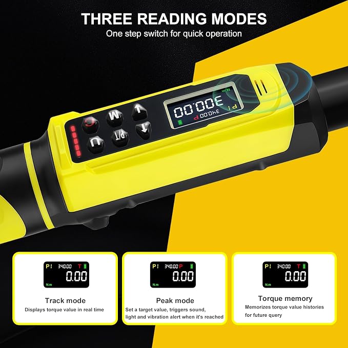 Digital Torque Wrench-1/2-Inch Drive & 5.1-340Nm (3.8-250.8 ft-lb), Heavy Duty Torque Wrench with Buzzer, 5 Units, ±2% Accuracy for Trucks & Machinery