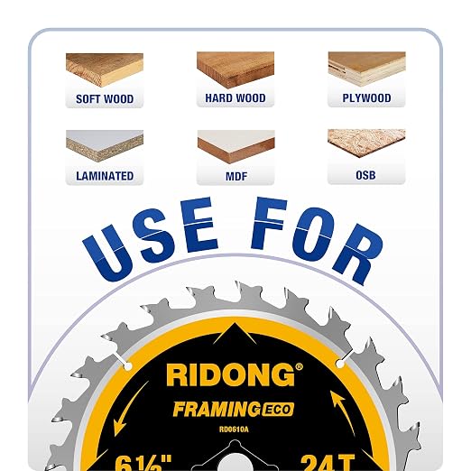 6-1/2 Inch Circular Saw Blade, 24-Tooth with 5/8" Arbor ATB Framing Saw Blade for Cutting Wood (6.5" 10-Pack)