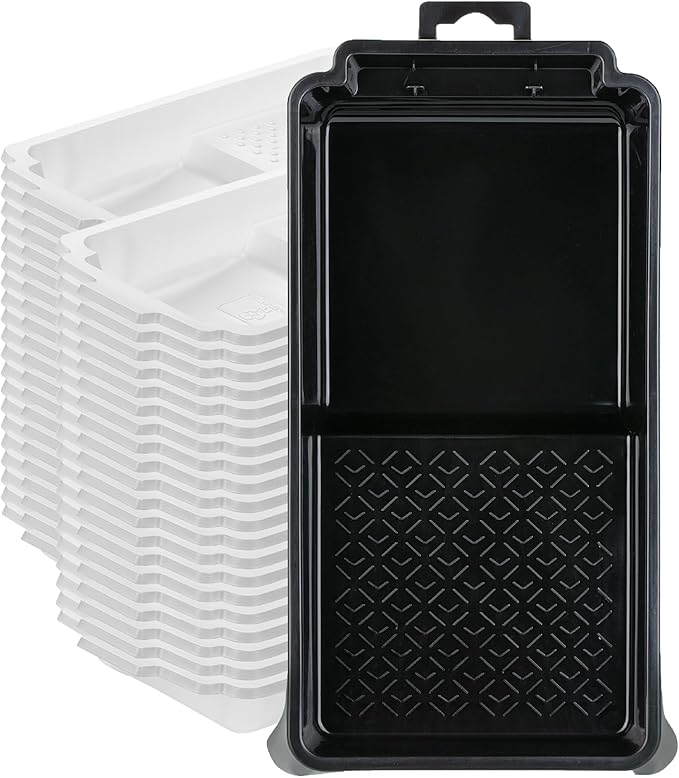 Bates- 4 Inch Paint Tray Set, 41 Pack, 1x 4 Inch Paint Roller Tray, 40x Disposable Plastic Liners, Black and White
