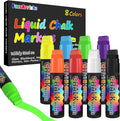 FansArriche Liquid Chalk Markers, 15mm Jumbo Car Window Markers, 8 Pack Erasable Neon Chalk Pens for Chalkboard, Blackboard, Glass, Signs, 3-in-1 Nib