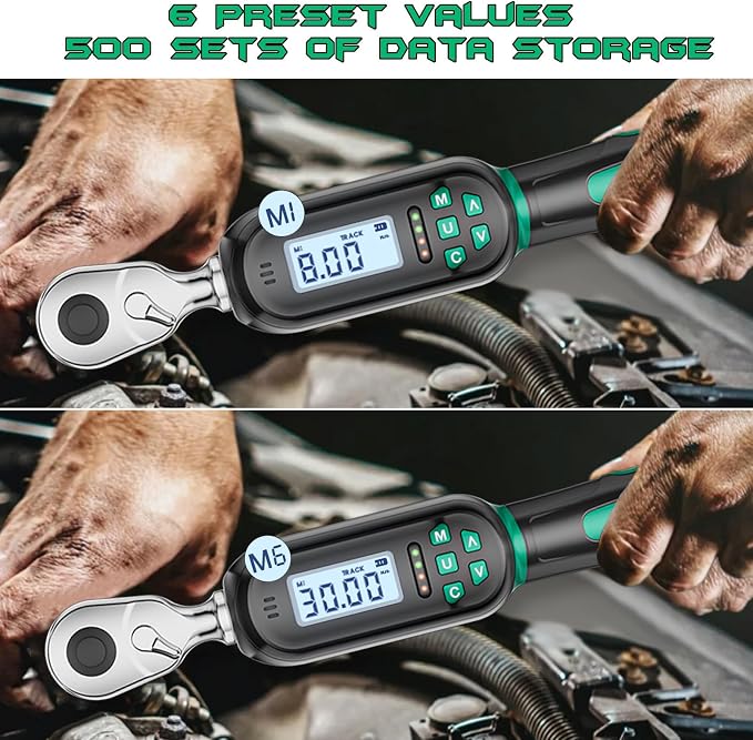 1/4" Drive Digital TorqueWrench, 1.11-22.13 Ft.lb/1.5-30 Nm, Preset Value, Buzzer/LED, ±2% Accuracy, for Gunsmithing, Bike & Motorcycle Maintenance