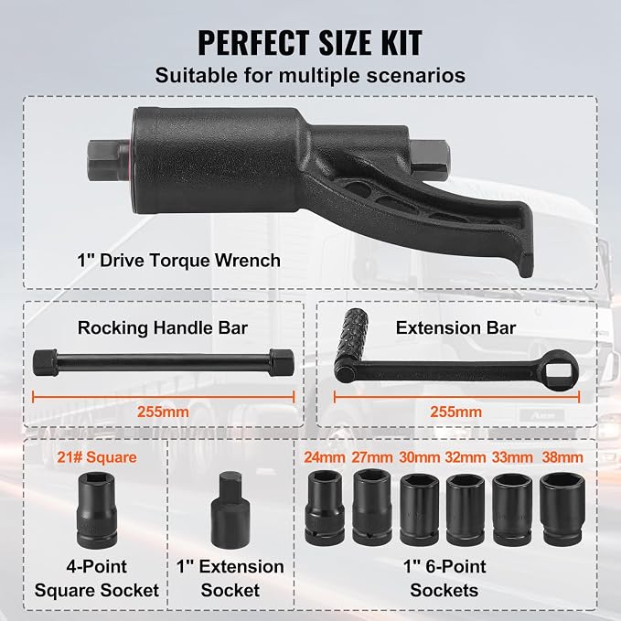 VEVOR Torque Multiplier, 1 Inch Drive Lug Nut Wrench/Multiplier Heavy Duty Torque Multiplier Wrench Set, 1:58 4800N.m Lug Nut Remover, Includes 8 Sockets (24-38mm) and Storage Case