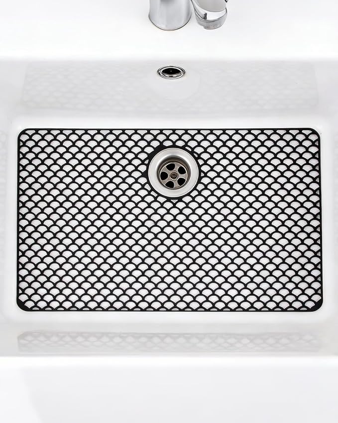 Kitchen Sink Mat 28.3 x 15.2in Silicone Sink Mat Non Slip Sink Protector for Farmhouse Kitchen Black B