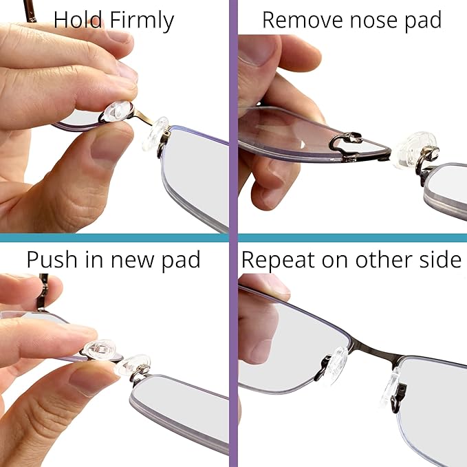 GMS Optical Push in Silicone Nose Pads for Glasses | 17mm Large, 8.2mm Wide Width | Non Slip Nose Grips, Eyeglass Accessories for Glasses & Sunglasses, Provides Comfort & Stability (10 Pairs, Clear)
