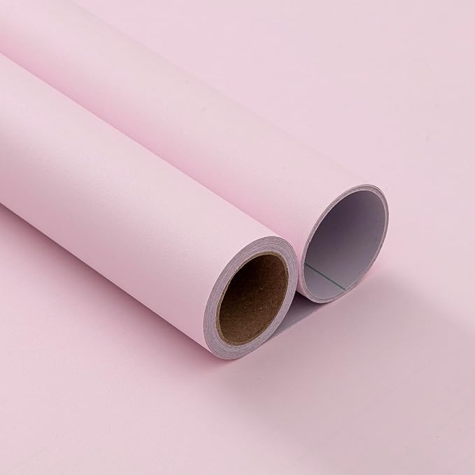 FUKU MON Soft Pink Peel and Stick Wallpaper 24" x 394" Solid Matte Textured Contact Paper Self-Adhesive Removable Wall Paper for Cabinets Bedroom DIY, Renter Friendly