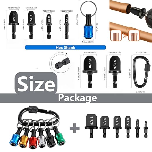 Aoebwpwi 12PCS Swage Tool HVAC Repairing Set with Bit Holder, Air Conditioner Copper Tube Expander Swaging Tool Drill Bit Copper Pipe Swage, 1/4'', 3/8'',1/2'',5/8'',3/4'',7/8'' Bits Set (12PCS)