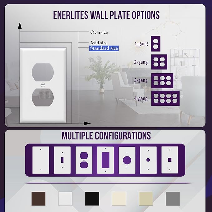 ENERLITES Duplex Wall Plates, Electrical Outlet Covers, Standard Size 1-Gang 4.50" x 2.76", Unbreakable Polycarbonate Thermoplastic, 8821-W-100PCS, White, 100 Pack