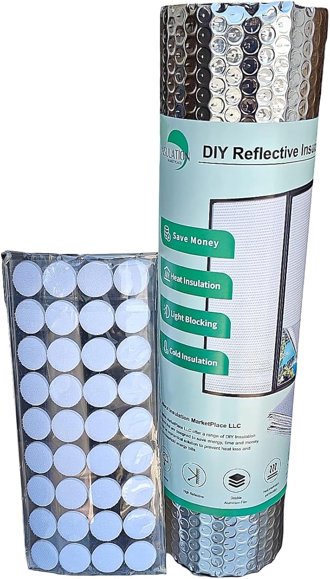 INSULATION MARKETPLACE - 16" x10ft Bubble Double Reflective Insulation Roll, Thermal Shield, RV Window Insulation Foil/Foil