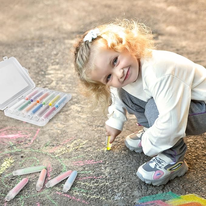 Dustless Chalk for Kids Toddlers - Colored Sidewalk Chalk with Holder 12 Pcs Non-Toxic Washable Outdoor Toddlers 1-3 Toys Gifts for Girls Boys Teens Drawing Art Supplies Art Crafts 4-8 8-12 10-12