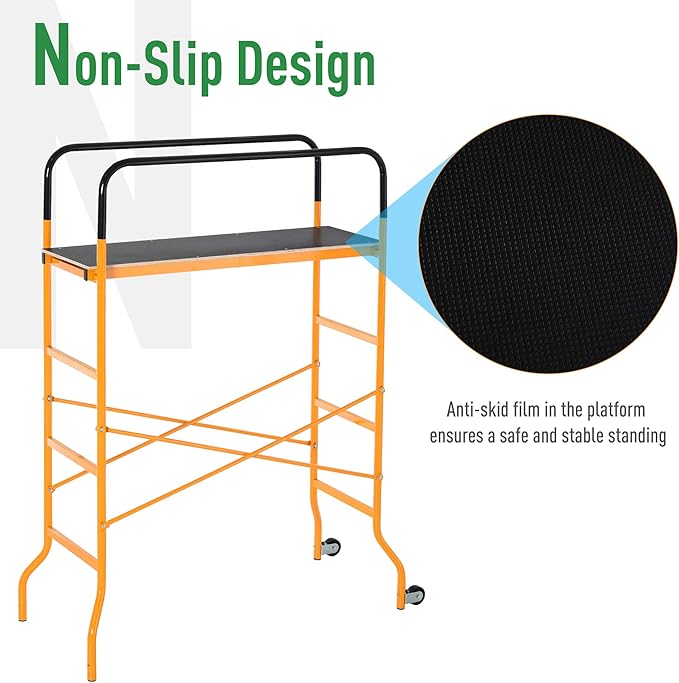 HOMCOM 4-Step Steel 4.6 x 2 x 6 ft. Scaffold 2 Wheels Free Moving for Indoor & Outdoor Decoration Anti-Skid, 440 Pound Capacity