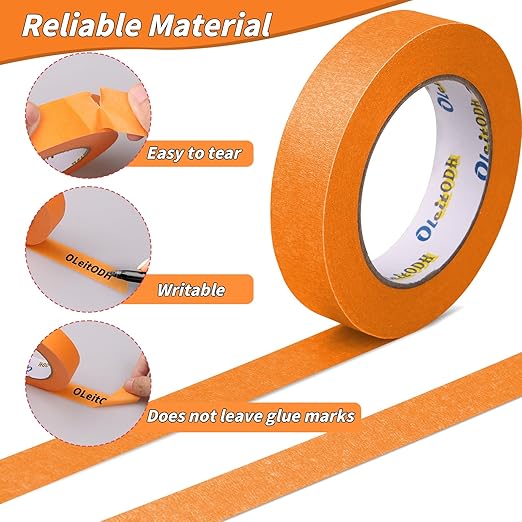 Oleitodh 15 Rolls Orange Painters Tape Bulk 1 inch x 825 Yards, Painters Masking Tape No Residue Wall Painting Tape Artist Tape Trim Edge Finishing Tape for Wall Painting Decoration DIY Supplies