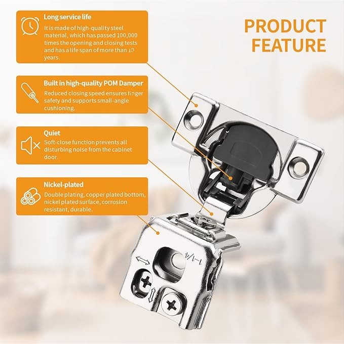 Chibery 10 Pack 1-1/4" Overlay 3D Soft Close Concealed Hinge for Face Frame Door, Smooth Slow Self Closing Hinges, Satin Nickel, Hidden 105° Open Angle Stainless Steel Hinge for Kitchen Cabinet Door